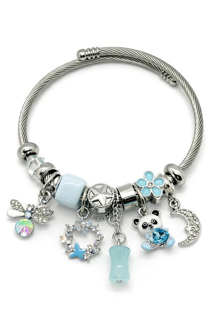 Star Heart Polar Star Heart Astronaut Airplane Butterfly Figured Stainless Steel Charm Bracelet