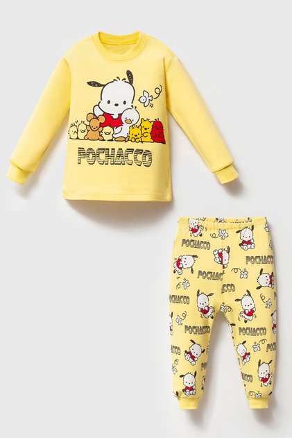 100% Cotton Piece Baby & Kids Pajama Set Pochacco Yellow
