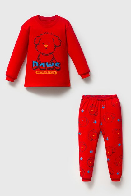 100% Cotton Piece Paws Printed Baby&Child Pajama Set Red
