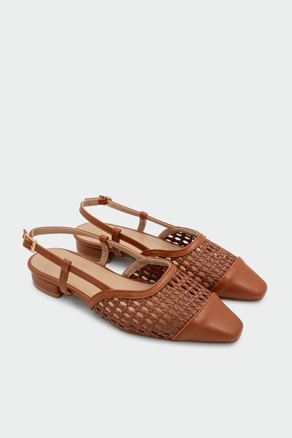 Megan Knitted Detail Women's Tan Flat Ballet Flats