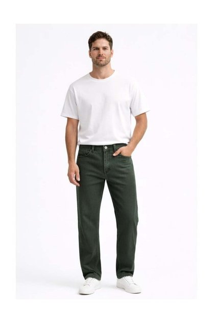 Jeans Men's Regular Fit Khaki Green Denim Trousers Comfortable Fit