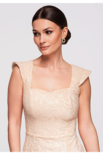Larica Women's Cream Cocktail Dress LA-OM-DLR293 Elegant Evening Dress-  Trendyol