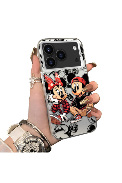 iPhone 17 Pro Max Compatible Hard Acrylic Back Silicone Edge Lens Protection Case Mickey