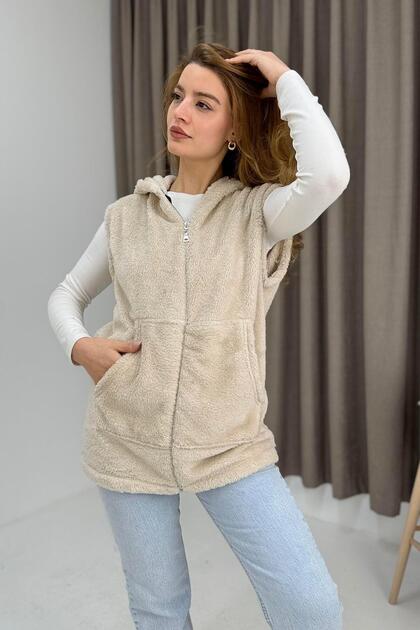 Women's Hooded Kangaroo Pocket Welsoft Fleece Sweat Beige
