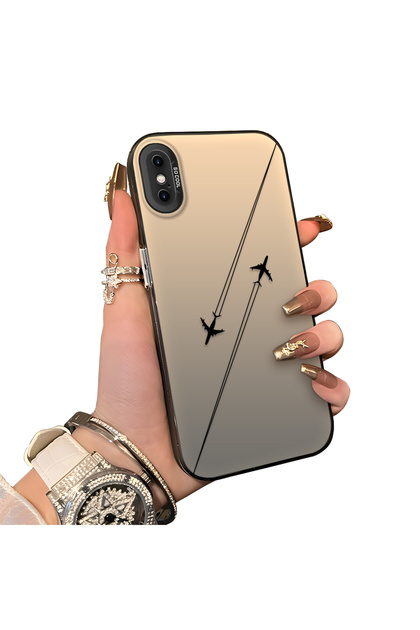 iPhone XS Max Compatible Hard Acrylic Back Silicone Edge Lens Protection Case Airplane Show