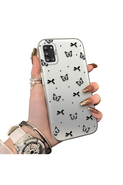 Samsung Galaxy A31 Compatible Hard Acrylic Back Silicone Edge Lens Protection Case Butterfly Pattern