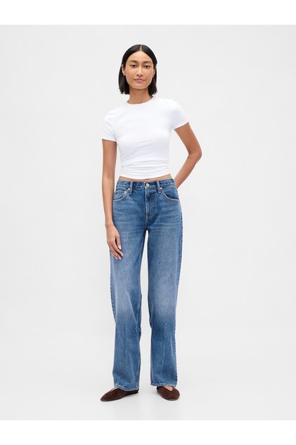 Kadın Mavi Mid Rise Rigid Relaxed Straight Jean Pantolon
