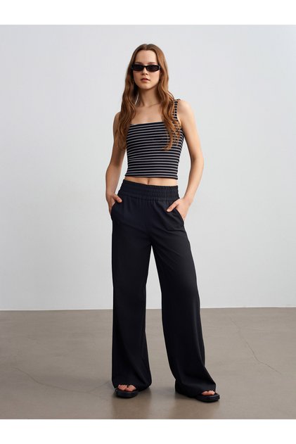72259 Wide Leg Trousers with Elastic Waist