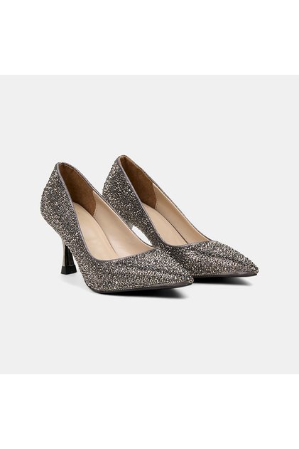 Women's Platinum Stone Pointed Toe Heeled Evening Dress Shoes