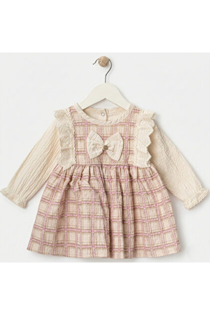 Minicix Baby Girl Cotton Holiday Dress 9-24 Months Long Sleeve Plaid Lace  Detailed Slim Fit- Trendyol