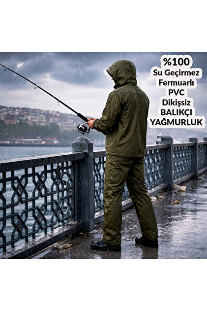 Balıkçı Fermuarlı PVC %100 Su Geçirmez Dikişsiz Garantili Alt Üst Takım Yağmurluk