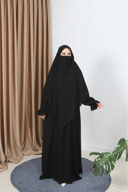 Sleeveless Beaded Dress Souffle Set Umrah and Hajj Clothing Black Hnt7102