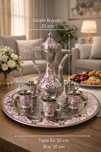 RASHA COLLECTION Premium Pembe Zemzem İkram Seti – 6 Bardaklı Şık