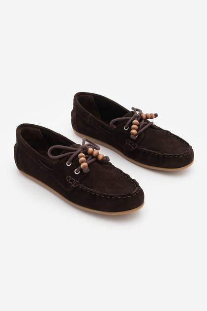 Women's Genuine Leather Tie-Detail Moccasin Bowknot Beaded Loafers Casual Shoes Milton Brown Suede