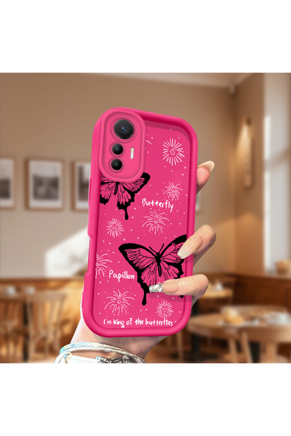 Silicone Slim Soft Rose Red Phone Case Butterfly Pattern Compatible with Mi 12 Lite 5g