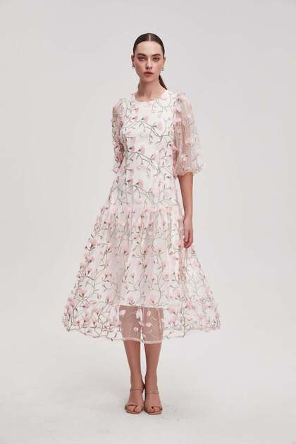 Short-sleeve floral midi dress