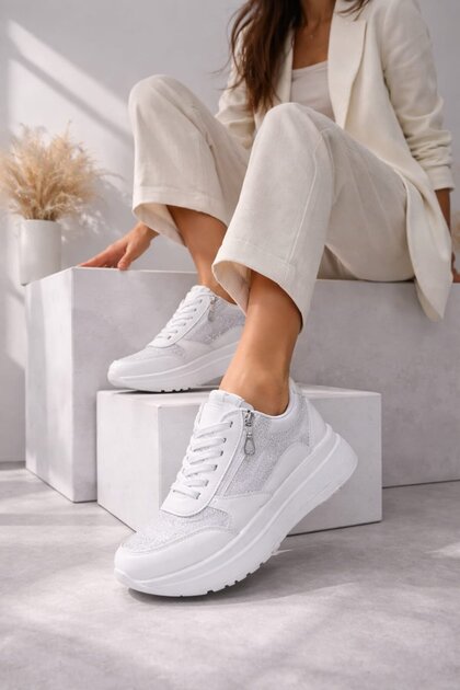 Side Zipper Shiny Trendy 5 cm Platform Women's Sneakers Sports Shoes