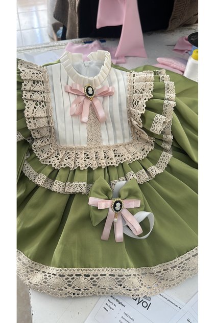 Yeşil vintage kız bebek elbısesı