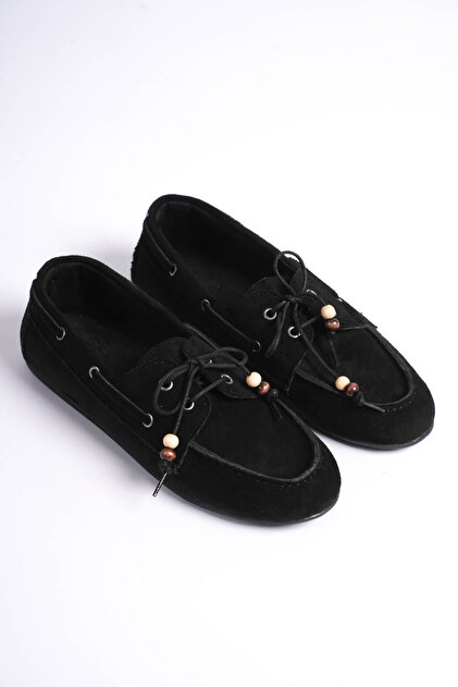 Verona Women's Black Suede Beaded Lace-Up Daily Casual Ballet Flats Laofer