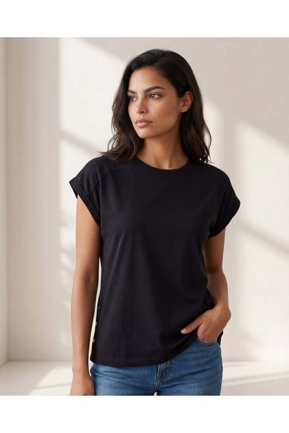 Women Navy Cap Sleeve Jersey Top