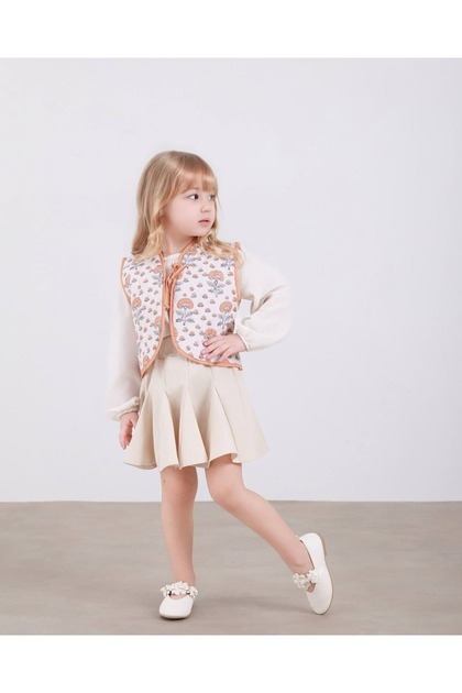 Girl's Quilted Vest Set Skirt Set
