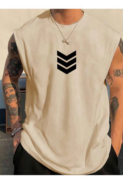 Geometric B Printed Sleeveless Men's Zero Sleeve Clothing Fitness Clothing O Oversized Tshirt