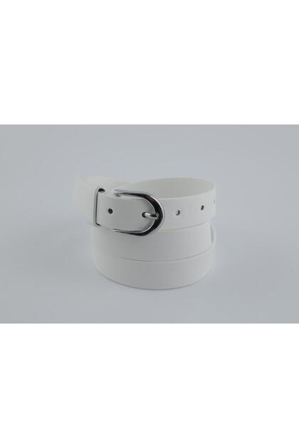 Silver Buckled White Faux Leather Women's Belt
