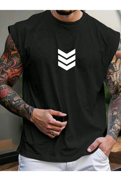 Geometric B Printed Sleeveless Men's Zero Sleeve Clothing Fitness Clothing O Oversized Tshirt