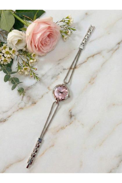 Double Chain Cord Minimal Round Case Women's Wristwatch