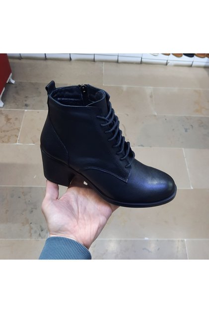 Women's Genuine Leather Orthopedic 6 cm Thick Heel Stylish, Comfortable, Daily Lace-Up Boots