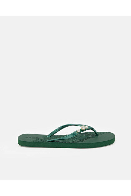 Women Green Pearl Strap Flip Flops
