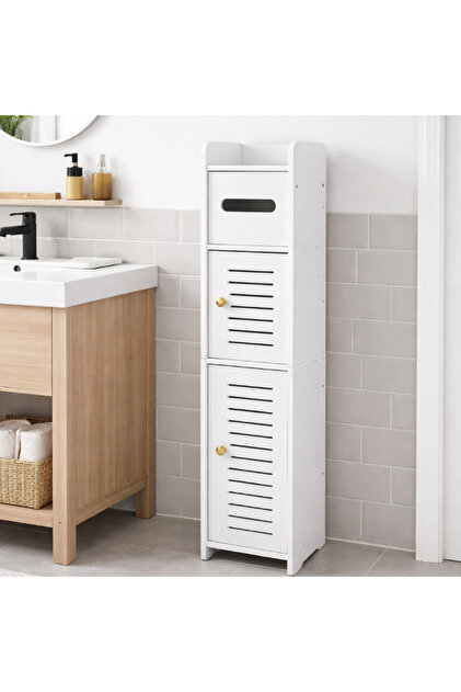 Dulap depozitare baie, Design vertical multifunctional, 2 usi, Rezistent la umezeala