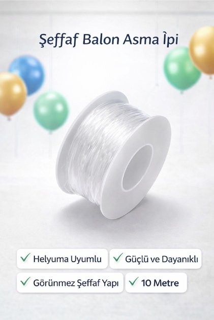 Misina İpi Profesyonel Şeffaf Balon Asma İpi – Helyuma Uyumlu Misina