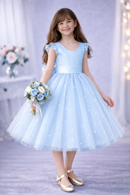 blue dress with pearl sleeves Pearl Knit Mini Dress 6 / Night Sky