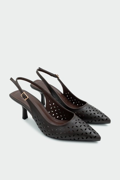 Punch Laser Cut Women's Bitter Brown Heeled Shoes