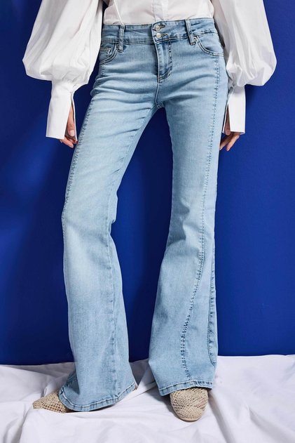 Women's Ice 4S6-3 Swl Mid Rise Flare Fit Belt Detailed Stretch Fabric Denim Jeans
