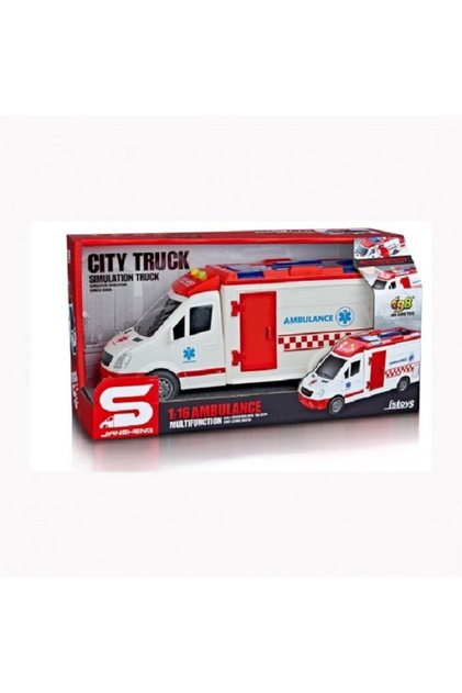 Ambulanta cu usi care se deschid, frictiune, sunete si lumini, 1:16, jstoys
