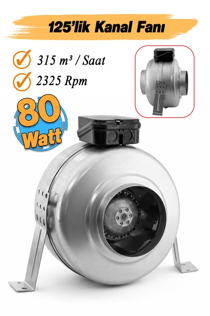 Elektrikli Kanal Tipi Metal Radyal Fan 125 mm 80 W Aspiratör Havalandırma Fanı Kirli Hava Tahliye