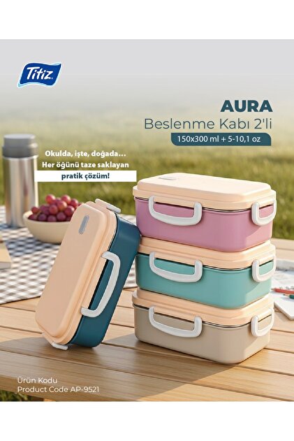 Klash9&TinyKlashセット Titiz Plastik Titiz Aura Lunch İki Katlı İki Bölmeli Çelik Yemek