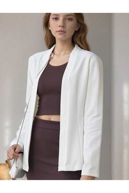 White Shawl Collar Lycra Crepe Jacket