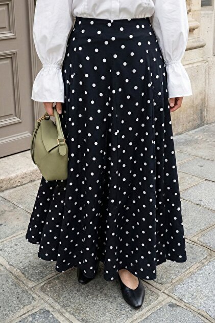 InStyle Pleated Pack of Polka Dot Black Skirts- Trendyol