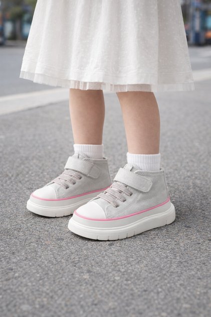 Girl's Ankle-Length, Thick-Soled, Linen Sneakers, Style Sneakers