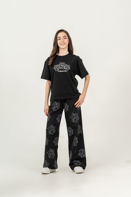 Top Middle Printed Bottom All over Floral Printed Girls' Bottom Top Tracksuit Set