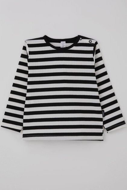 Baby Boy Long Sleeve T-Shirt Placket Striped 9 Months-3 Years, Black