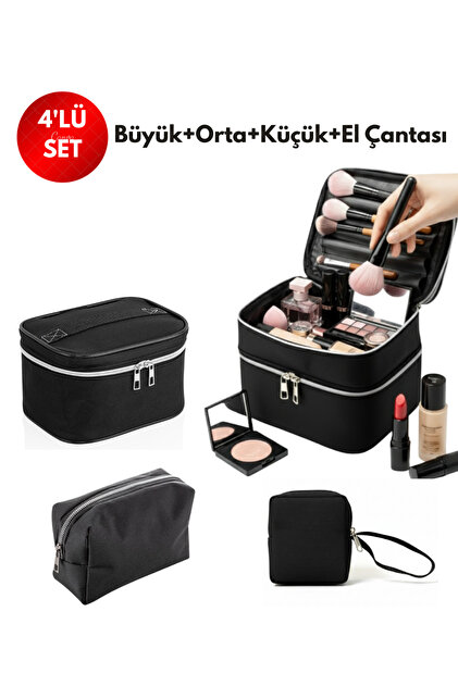 NS reliable 4'lü Set Makyaj ve Kozmetik Seyahat Çantası - Su
