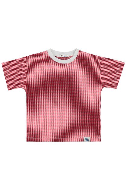 Horizontal Wave Pattern Striped T-Shirt for 2-5 Years Old - Red 5-6 Years Old