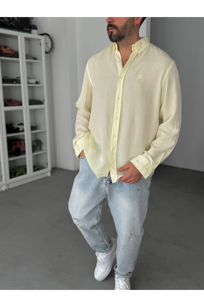 Yellow Embroidered Tencel Oversized Shirt G-5792
