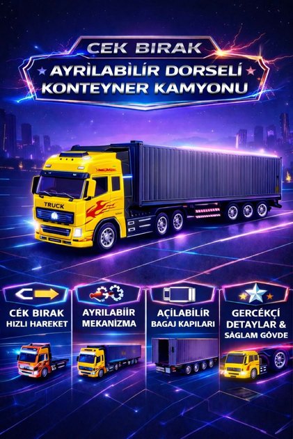 Pull and Drop Truck 32cm Detachable Dorseli Container Truck Openable Luggage/Door Diecast Metal Toy