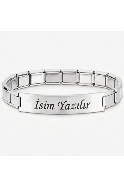Kişiye Özel İsim Yazılı İtalyan Charm Plakalı Unisex Çelik Bileklik scb93y