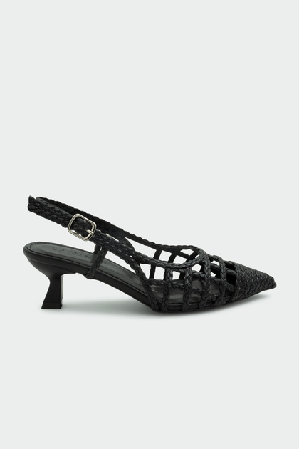 Wenty Knitted Detail Women's Black Heeled Shoes